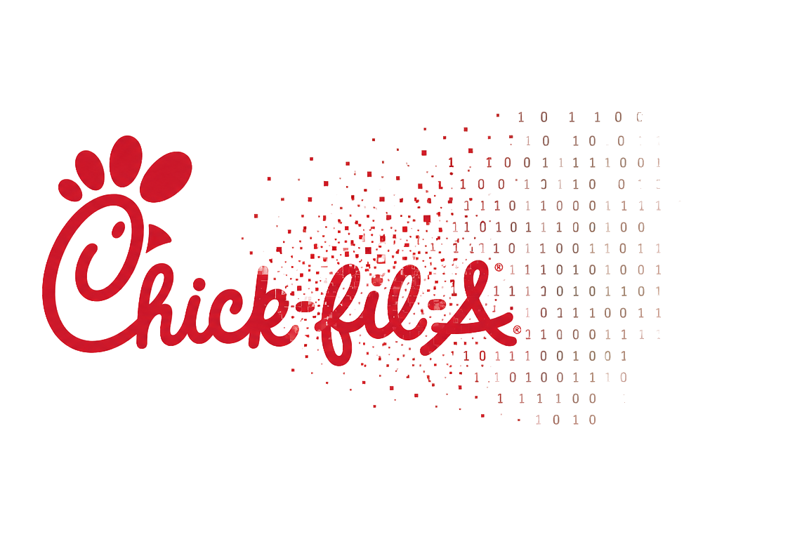 Chick-fil-A artwork transitioning from restaurant operations into software code
